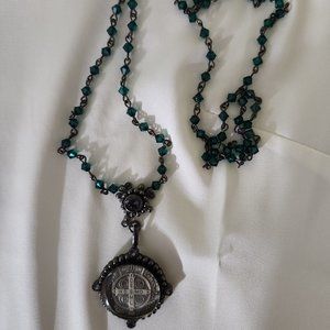 Virgins Saints & Angels Gunmetal Crystal Necklace with Medallion
